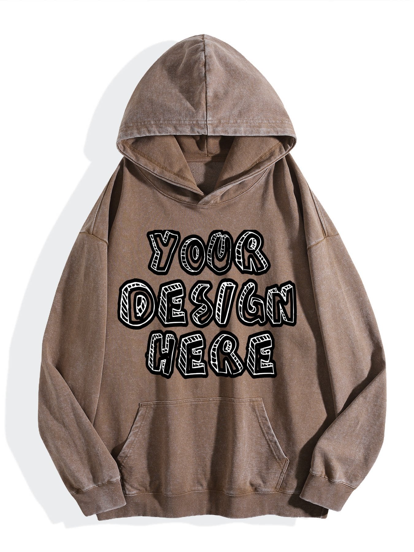 Washed Vintage Hoodie Without Drawstring - Coffee Brown